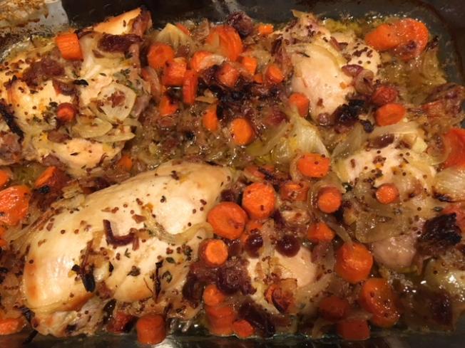 Sweet & Spicy Roast Chicken with Carrots, Dates & Pistachios